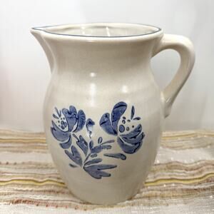 Vintage Pfaltzgraff Yorktowne Blue Floral Stoneware Pitcher 7" x 8" Farmhouse